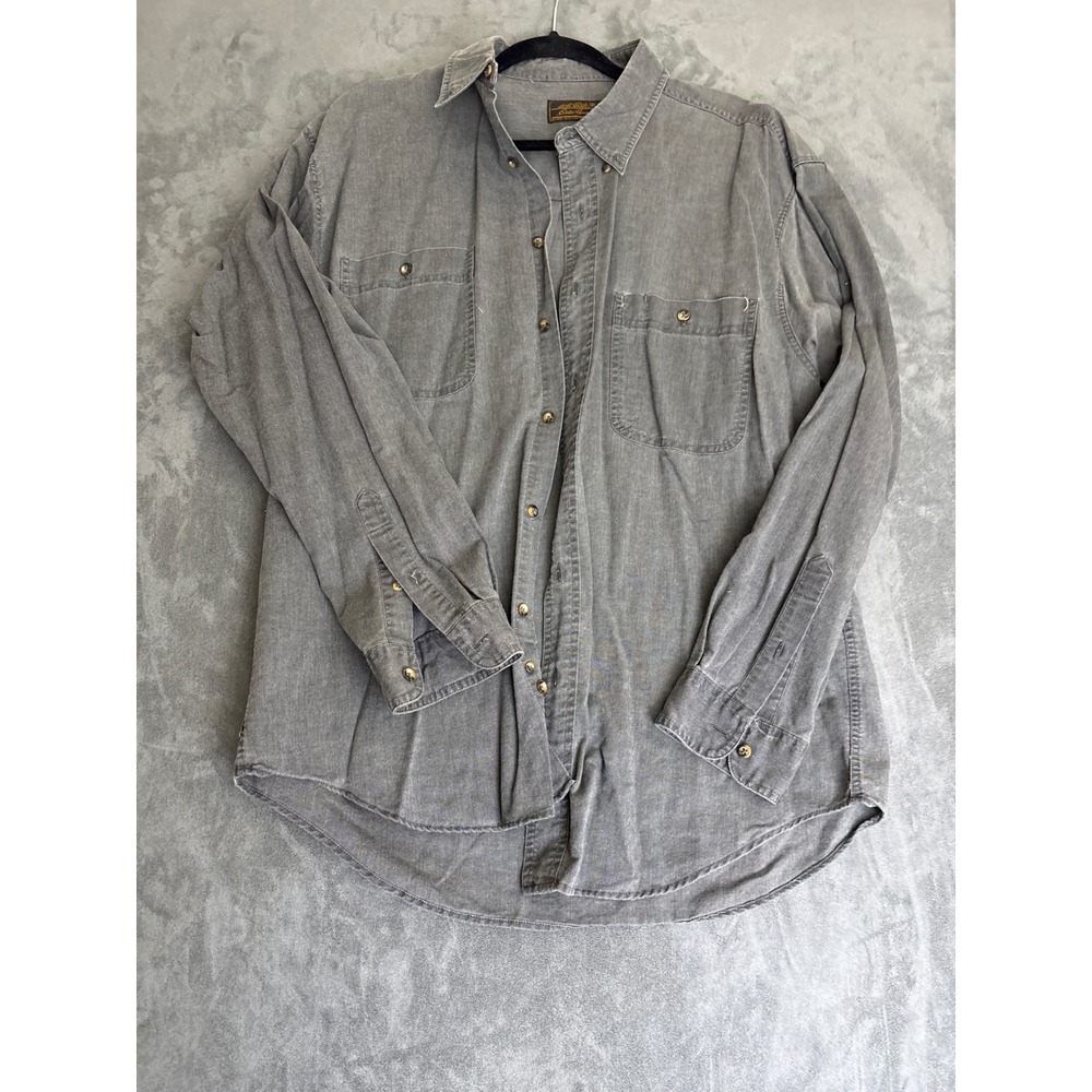 Eddie Bauer Mens Gray Cotton Long Sleeve Button Down Shirt 0372 Size L